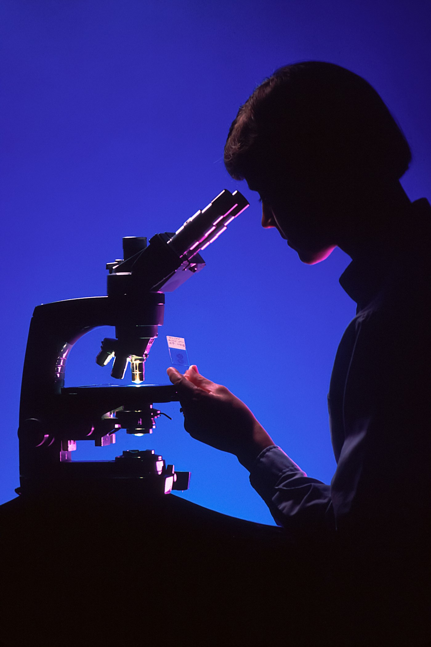 Especialista observando una muestra con un microscopio en un laboratorio